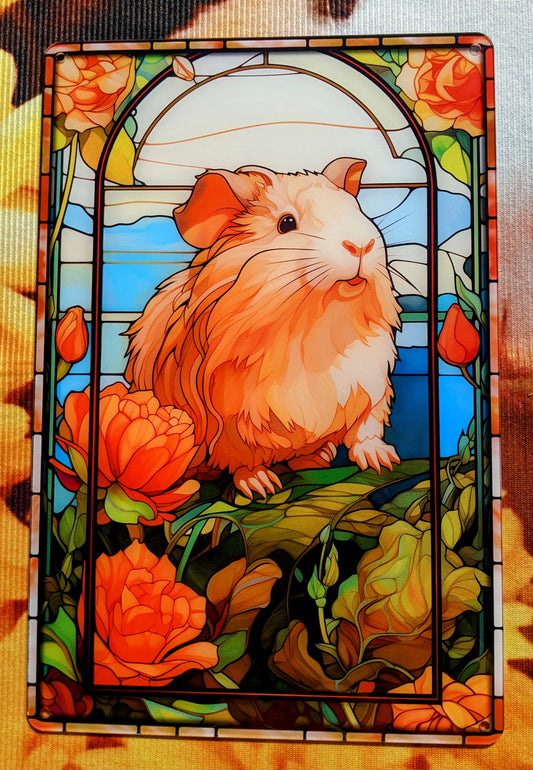 Stunningly beautiful stained glass style Guinea Pig with flowers acrylic suncatcher